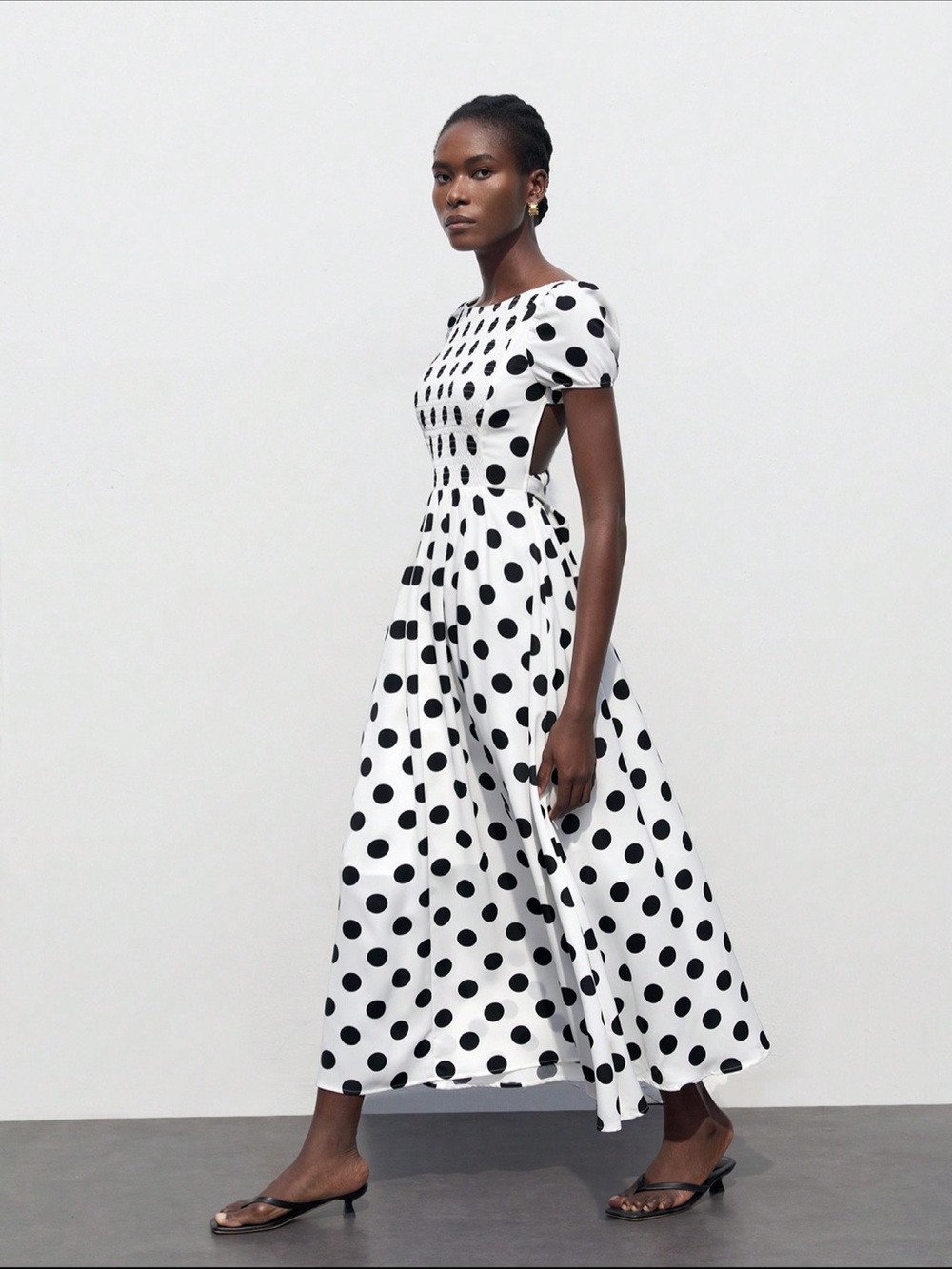 Maija SHEIN Black and White Polka Dot Maxi Dress with Puff Sleeves